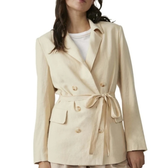 Free People Olivia Double Breasted Linen Blend Pebble/Sand Blazer New XS - Picture 12 of 17